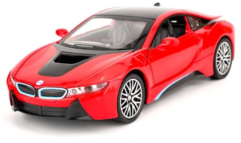 TGRCM-CZ 1/32 BMW I8 Model Car, Zinc Alloy Pull Back Toy Car with Sound and Light for Kids Boy Girl Gift(Red)