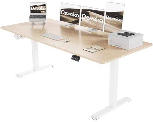 Devoko Bureau Assis Debout Électrique 180 x 70cm, Réglable en Hauteur de 71 à 119 cm Avec 2 Hauteurs Mémorisables (Beige, 180cm)