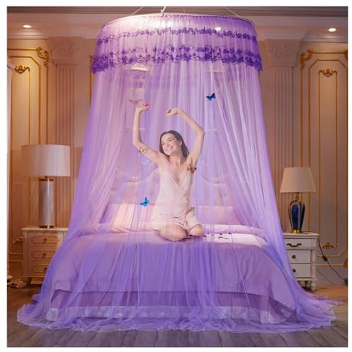 Balakaka Moskitonetz Höhe 3 Meter, Großes Romantisches Kuppelförmig Hängendes Bettnetz für Zuhause, Anti-Moskito Moskitonetz Bett 12.5 m Abdeckung für Doppelbett Einzelbett, Lila