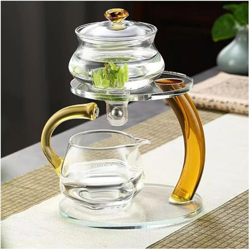 FENGFAUU Théière en Verre Semi-Automatique, Théière Magnétique, Résistant À La Chaleur Lazy Kung Fu Théière avec Infuseur en Acier Inoxydable 304, Service À Thé Parfait for Les Cadeaux De Vacances(A)
