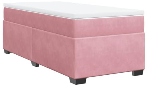 vidaXL Boxspringbett, Polsterbett Bett mit Matratze Matratzenauflage, Bettgestell mit Lattenrost, Einzelbett für Schlafzimmer, Rosa 90x200cm Samt
