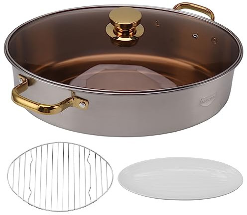 Jeanoko Gedämpfter Fischtopf aus Edelstahl, Ovales 304-Edelstahl-Mehrzweckkochgeschirr für Meeresfrüchte mit Gestell-Keramikpfannendeckel, für das Tägliche Kochen