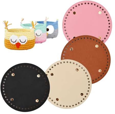 Dokeno 4 Stück PU Leder Taschenboden 4 Farbe Runden Taschenboden zum Häkeln Kunstleder Tasche Boden mit Löchern für Handtasche Strickbeutel DIY-Zubehör, Durchmesser 15cm