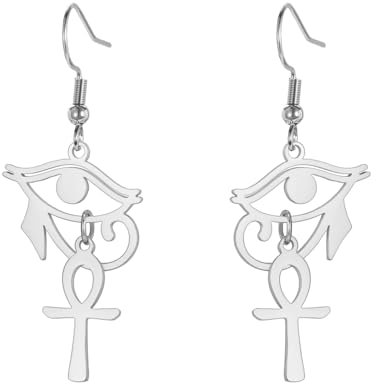 Ägyptisches Ankh-Kreuz, Anhänger, Edelstahl, Creolen, Schlüssel des Lebens, Amulett, klassischer Kreuzschmuck für Damen und Herren (Auge des Horus Ankh silber)