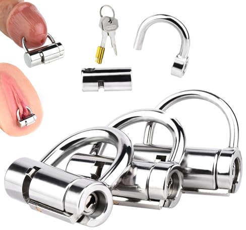 Leyuye Durch Loch Piercing PA Schloss Chastity Cage Peniskäfig Edelstahl Penis Knechtschaft Sexspielzeug Hahn Ring Penis-PA-Schloss für Männer, SM Schamlippen Bondage Extrem Sex Toy für Frauen (L)