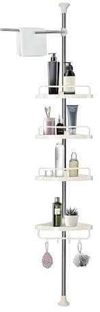 GoDyna 4 Tier Adjustable Telescopic Bathroom Corner Rack - Shower Caddy Organizer With Shelves - 120cm - 320cm