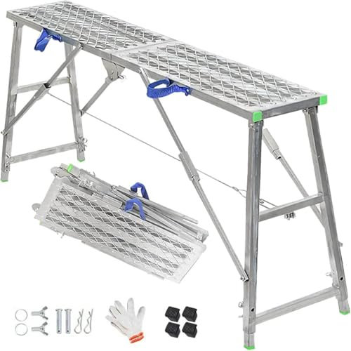 Höhenverstellbare Mehrzweck-Gerüst-Arbeitsbühne für Treppen und Stufen, tragbares Klappdesign mit Netzoberfläche (200 cm)