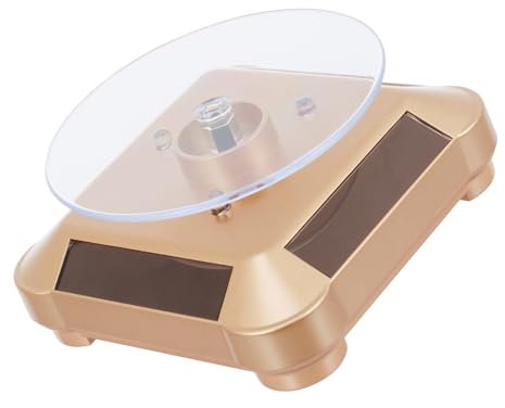 AOKWAWALIY Jewellery Stand LED Car Display Solar Holder Turntable for Solar Displays Motorised Turntable Rotating Stand for Jewellery Solar Display Stand Plastic Golden