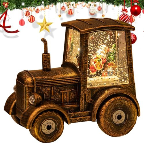 Vintage Traktor-Schneekugel, Bronzene, PVC, Desktop-Ornament, Weihnachtliche Tafelaufsätze, Tischdekorationen für Weihnachten & Einweihungspartys