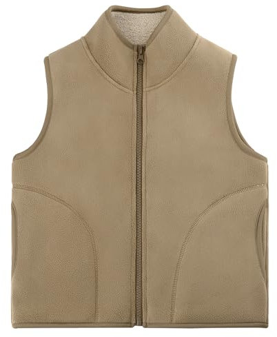 Bambino Capretti Pile Polare Gilet Colletto Rialzato Zip Addensare Smanicato Giacca Autunno Inverno Caldo Pianura Genitore-Figlio Cime Capispalla, Marrone 110