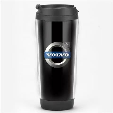 GFHZZS Auto Thermobecher für Volvo EX40,Doppelwand Isoliert Kaffeebecher to go aus Edelstahl Trinkflasche Wärmflasche Emblem Logo mit Auslaufsicherem Auto Zubehör,A-Black