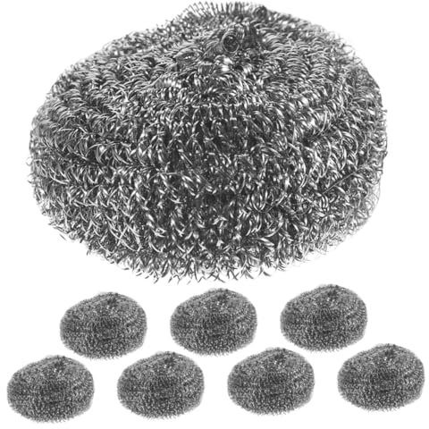CHILDWEET 8pcs Stainless Steel Wire Ball Griddle Pan Cleaner Dish Scrubber Brush Brush for Grill Cleaning Block Pot Washing