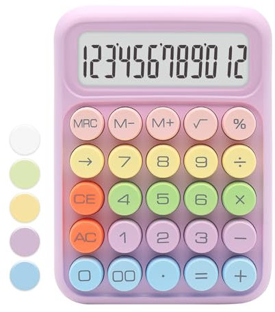 Calculadora morada, calculadora estándar, colorida calculadora púrpura con pantalla de 12 dígitos y botones grandes, suministros de oficina morados y accesorios de escritorio, bonita calculadora para