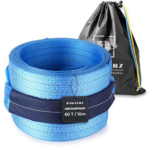 Dawnerz Schwerlast-Abschleppseil 60 Tonnen Bruchfestigkeit, 10m - Notfall-Abschleppgurt mit Dreifach Verstärkten Schlaufen - Hochleistungs-Offroad-Schleppseil für LKW und Sattelschlepper