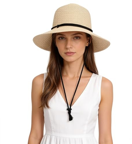 HomKuch Sombrero de Paja de Playa de Verano Femenino Plegable y Enrollable Sombrero de Playa Sombrero de Paja Sombrero de Sol