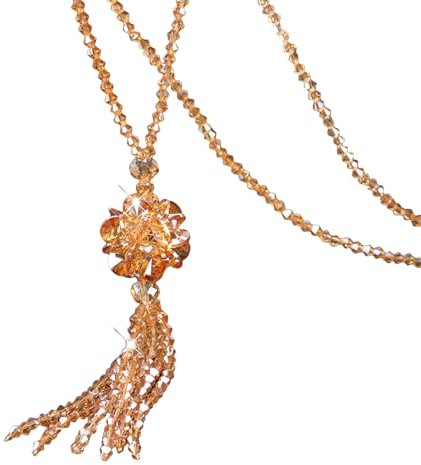 SHINROAD Sweater Necklace Decoration Trendy Long Faux Crystal Women Sweater Necklace Champagne