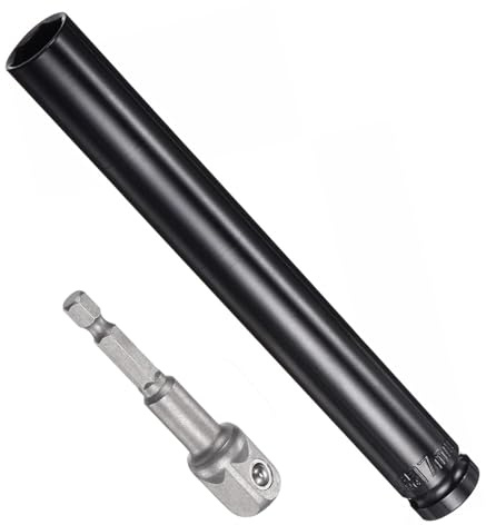 LEPEVNEY 1/2 Drive Socket Accessory Set 17mm Deep 6-Point Impact Socker 8 Length with 1/4 Hex Shank Adapter Socker Accesory Set 17mm x 8 L