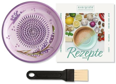evergrate Keramikreibe im Motiv Valeria mit Küchenpinsel und Rezeptheft