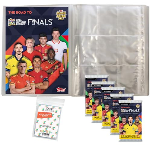 Bundle mit Topps - Road to 2022 UEFA Nations League - 1 Leere Sammelmappe + 5 Booster + Exklusive Collect-it Hüllen