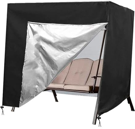 YOFAPA 3-Seater Garden Swing Cover, Outdoor Swing Cover, Durable Oxford Fabric, Zippered, 360-degree, Windproof, Waterproof and UV-Resistant, Rainproof for Outdoor Furniture - Black