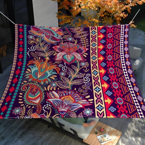 Morbuy Sonnensegel Wasserdicht Rechteckig mit Ösen und Seil, 3D-Druck Sonnensegel Sonnenschutz Windschutz Polyester Stoff für Garten Terrasse Balkon, Camping (150 * 150cm,Vintage-Jacquard)