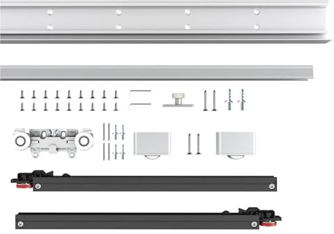 Binario Porta Scorrevole Kit binario for porta scorrevole a scomparsa da 48/52, binario a scomparsa con chiusura ammortizzata, montaggio a parete, senza binario a pavimento(48in)