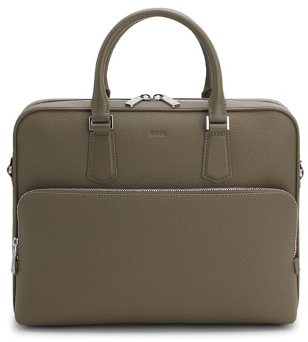 BOSS Leder Businesstasche Schultertasche New Crosstown Document Case Open Brown taupe