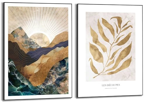 Bilder set, Natur mit einem goldenen Twist, Wohnzimmer, MDF, 70 x 50