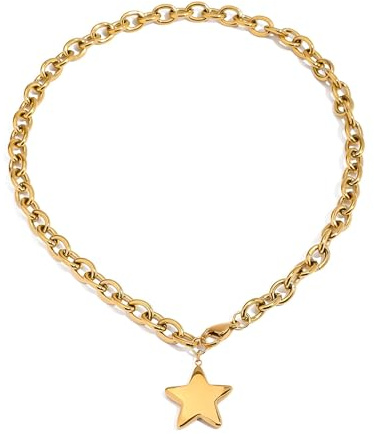 Sternkette Damen Gold, Klobige Goldkette & Gold Chunky Necklace, Dicke Goldene Halskette Choker für Frauen, Chunky Halskette Punk Kette, Goldene Kette Modeschmuck Damen, Modeaccessoires Geschenk