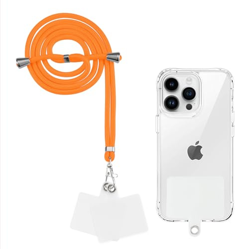 Yoedge Cordon Telephone Portable, Tour de Cou Telephone Universelle avec 2 Patchs, Réglable Collier Lanière Téléphone en Bandoulière en Nylon Adaptée à la Plupart des Smartphones,Orange