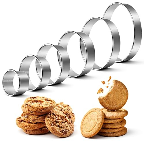 HJZHII 6Pcs Round Cookie Cutter Set(2-6 Inch), Large Cookie Cutter Set | Stainless Steel Biscuit Cutters Decorative Cookies Baking Tool Set for Baking Donuts Biscuits Sandwiches