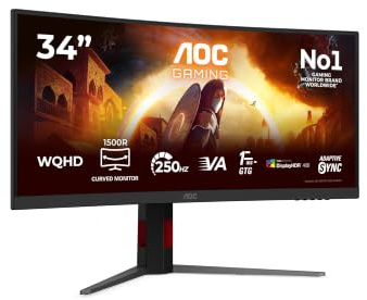 AOC CU34G4ZCA Monitor 34 Pulgadas 240Hz Panel Fast VA, 1ms GtG, HDR400, Adaptive Sync, Altura Ajustable, (3440x1440 HDMI 2X 2.1 DP 1x 1.4 USB Hub) Negro