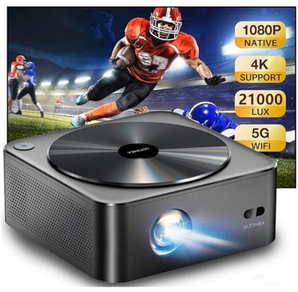 Full HD 1080p 4K Heimkino Beamer mit Autofokus, Trapezkorrektur, 6D Smart Beamer 5GHz WLAN und Bluetooth