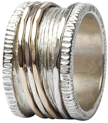 Tiljon Breiter Bicolor Ring aus 925er Silber und 375er Gold mit vier drehbaren Ringschienen Größen 66 (21.0)