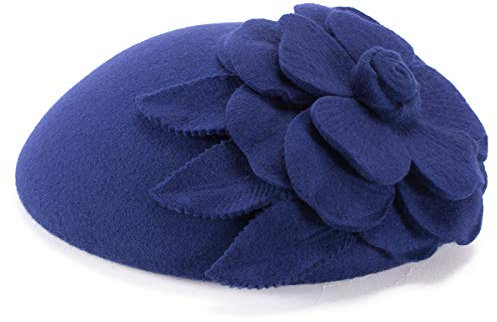 Lawliet Damen Fascinator Baskenmütze, Wollfilz, Pillendose, Hut, Hochzeit, Anlass, Kopfschmuck A083, blau, Einheitsgröße-L