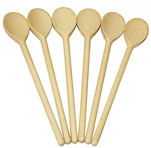 BICB 12 Inch (30 cm) Long Wooden Spoons for Cooking - Oval Wood Mixing Spoons for Baking, Cooking, Stirring - Sauce Spoons Made of Natural Beechwood - Set of 6