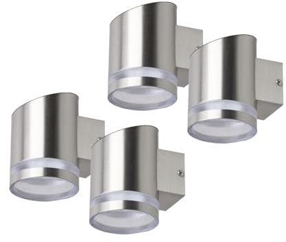 4er SET Solar Außenwandleuchten Edelstahl, Höhe ca. 13 cm + Dämmerungssensor