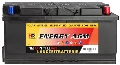 HR-ENERGY 110Ah AGM Batterie 12V – Wohnmobil Solarbatterie wartungsfrei vibrationsgeschützte Freizeitbatterie Camping Akku Deep-Cycle Wohnwagen Akku