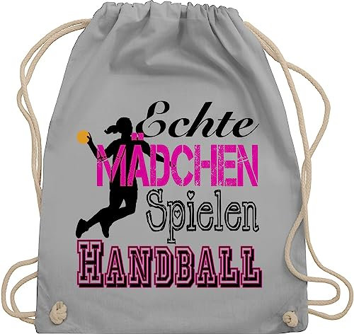 Shirtracer Turnbeutel Rucksack - WM 2023 Trikot Ersatz - Echte Mädchen Spielen Handball - Unisize - Hellgrau - beutel handball. juterucksack handball, stoffbeutel handballer geschenke stoffturnbeutel