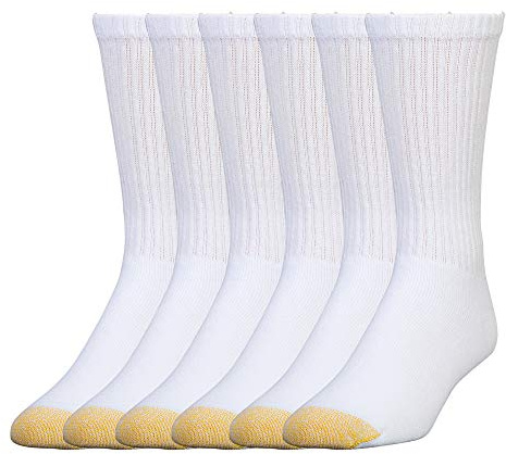 Gold Toe Men's Harrington Crew Socks, Multipairs Casual, White (6-Pairs), Large (Pack of 6)