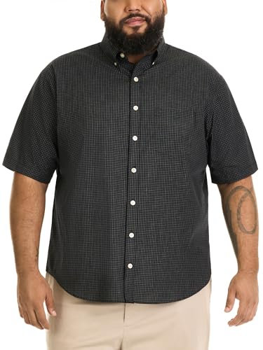 Van Heusen Men's Big and Tall Wrinkle Free Short Sleeve Button Down Check Shirt, Black, XXL Tall