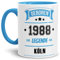 Tassendruck Geburtstags-Tasse Geboren 1988 Eine Legende aus Köln Innen & Henkel Hellblau/Geschenk/mit Spruch/Mug/Cup/Becher/Qualität Made in Germany