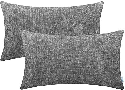 CaliTime Gemütliche Nackenrollen-Kissenbezüge für Couch, Sofa, Heimdekoration, einfarbig, weiches Chenille, 30 cm x 50 cm, Mittelgrau, 2 Stück