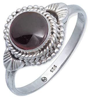 mantraroma Damen Ring Silber mit Stein Granat Edelstein rot ausgefallen verspielt (MRG-153-02-(52))