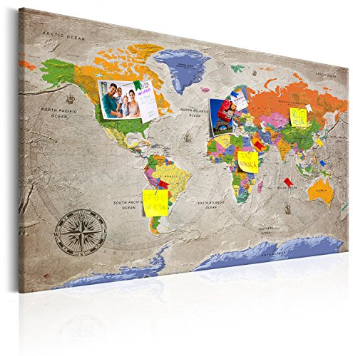 murando - Pannello di Fibra con Puntine - Bacheca - Mappa Mondo 120x80 cm