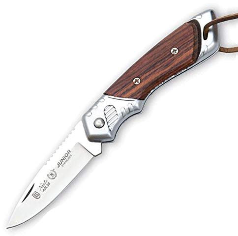 MIGUEL NIETO Navaja Junior 102 de 18,5 cm, con Hoja de Acero NA-58 de 8 cm. Mango de Cromo Duro y Madera Palo Viola, Sistema de Cierre de Piston