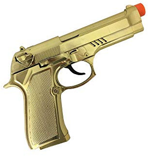Pistole Gold mit Soundeffekt Schussgeräusch Waffe Revolver Gangster Mafia Zuhälter Pimp Kostüm-Zubehör