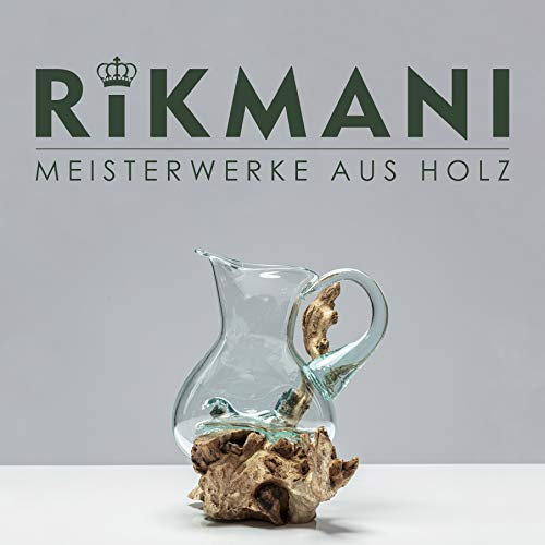 Rikmani - Deko Designer Vase aus Glas mundgeblasen auf Holzwurzel Blumenvase Wasserkaraffe Schmelzvase (Form-1)