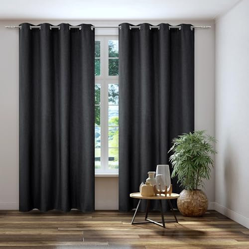 Kutti Vorhang Gardine Thermo Ösenschal Dimout Anthrazit Blickdicht Verdunkelung Breite 140 cm x Höhe 245 cm (1 Stück)