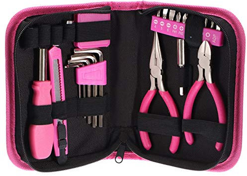 SIXTOL HOME PINK 26 pezzi in un set di attrezzi | Cassetta degli attrezzi per la casa da donna | regalo ideale per donne artigiani, artigiani, set di attrezzi